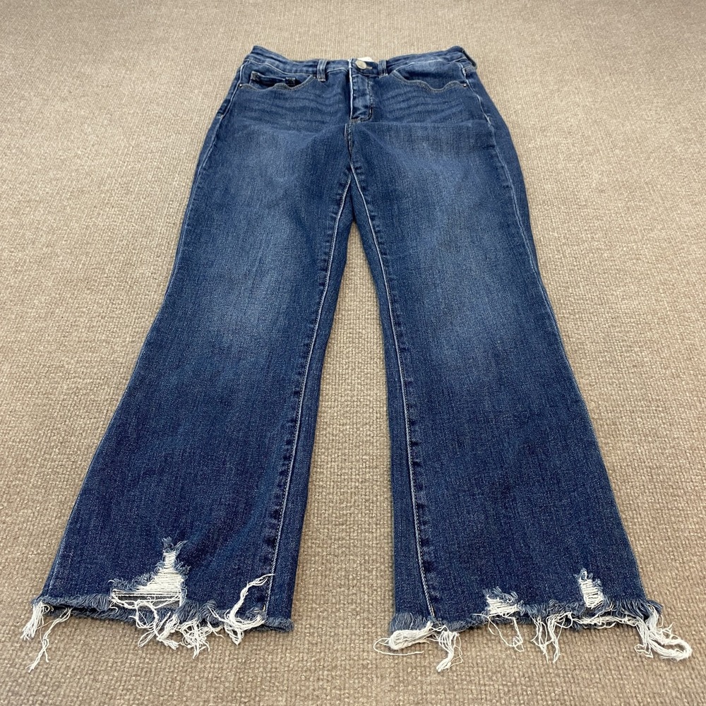 BKE Billie Cropped Flare Jeans Womens 30 Blue High Rise Distressed Boho Western